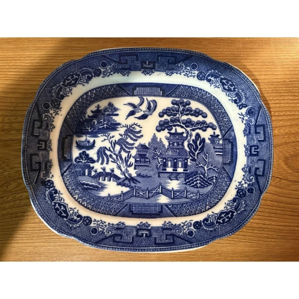 Antique Allerton's England Blue Willow Rectangle Plate Appetizer Platter 7